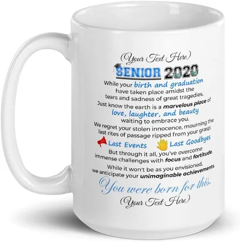 Vista 4 de PixiDoodle Taza de café de graduación personalizada Senior 2020 (15 onzas, negro)