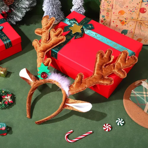 Vista 8 de TOYMYTOY Diadema de Navidad con cuernos de reno, aro para el pelo para fiesta de Navidad