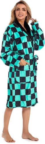Vista 6 de Demon Slayer Kimono Albornoz Albornoz Franela Invierno Cuello Salón Chal Pijamas Ropa de Dormir para Hombres Mujeres
