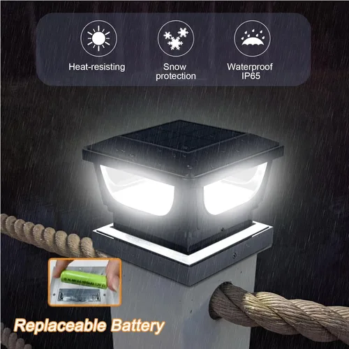 Vista 5 de Luces solares para postes de metal de 3 x 3 pulgadas y valla de vinilo de madera de 4 x 4, paquete de 2 – IP65 impermeable, brillante 120 lúmenes