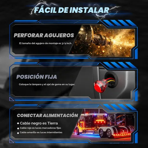 Vista 5 de PSEQT Flash estroboscópico de 3/4 pulgadas + luces de marcador constante, luces LED de doble función, luces redondas de separación lateral traseras