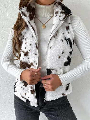 Vista 4 de SOLY HUX Chaqueta de forro polar con cremallera para mujer, sin mangas, con bolsillos