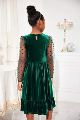 Vista 4 de Arshiner Vestidos de manga larga de terciopelo para niñas