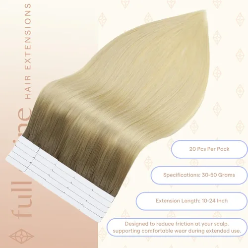Vista 3 de Fshine Extensiones de cabello humano real con cinta adhesiva, color rubio raíz oscuro, 22 pulgadas, color marrón ceniza degradado a rubio, # 1