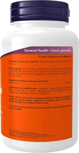 Vista 3 de NOW FOODS Dmannose 500 mg, 120 CT
