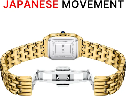 Vista 3 de Relojes pequeños de oro para mujer, relojes vintage con esfera romana para mujer, reloj analógico de caja rectangular para mujer