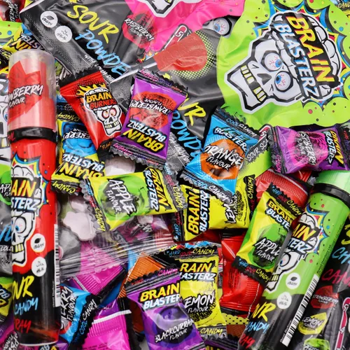 Vista 11 de Brain Blasterz Paquete variado de caramelos súper ácidos MEGA, caja de caramelos ácidos con 22 piezas, caramelos navideños, paquete variado