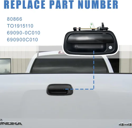Vista 4 de Manija de metal mejorada para puerta trasera compatible con Toyota Tundra 2000-2006 manija de pestillo de puerta trasera OEM # 69090-0C010