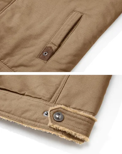 Vista 6 de MAGNIVIT Chaqueta tipo cargo de algodón para hombre, con forro polar, abrigo de trabajo con 5 bolsillos