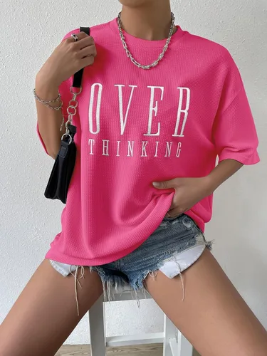 Vista 3 de SOLY HUX Women's Casual Letter Embroidery T Shirts Half Sleeve Oversized Tee Summer Tops