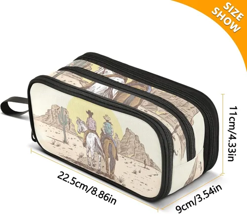 Vista 2 de Fisyme Cowboy Western Desert - Estuche para lápices de gran capacidad, estuche para maquillaje, organizador de papelería, para escuela, oficina