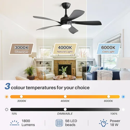 Vista 4 de CACI Mall Ventilador de techo inteligente de 52 pulgadas con luces, control remoto, compatible con Alexa/Google/App, 5 cuchillas, iluminación