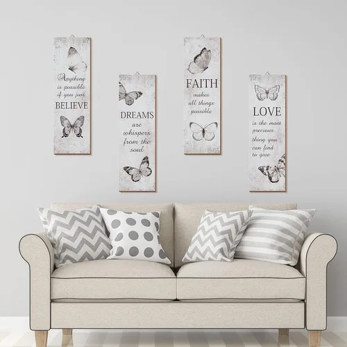 Vista 4 de Qunclay - 4 piezas de decoración de pared de mariposa rústica de madera inspiradora Gris