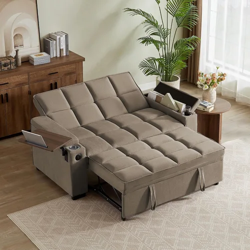 Vista 27 de Auvsoce - Sofá cama biplaza de 65 pulgadas, sofá convertible para sala de estar, sofá para RV con respaldo ajustable, chaise longue, mesa lateral