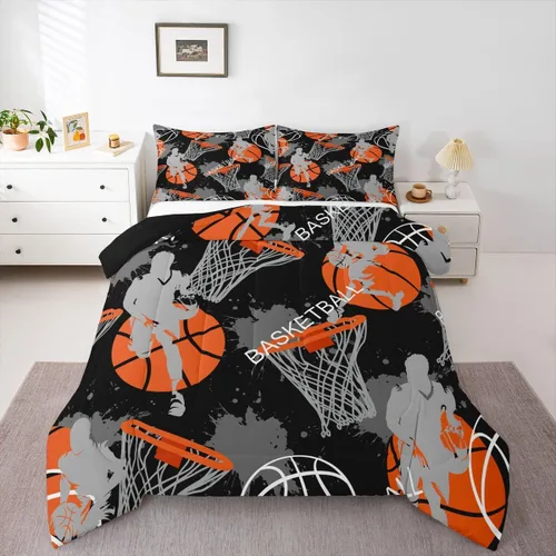 Vista 14 de Juego de ropa de cama de baloncesto para niños y adolescentes, juego de edredón deportivo para niños, tamaño matrimonial, suave, ligero, decoración