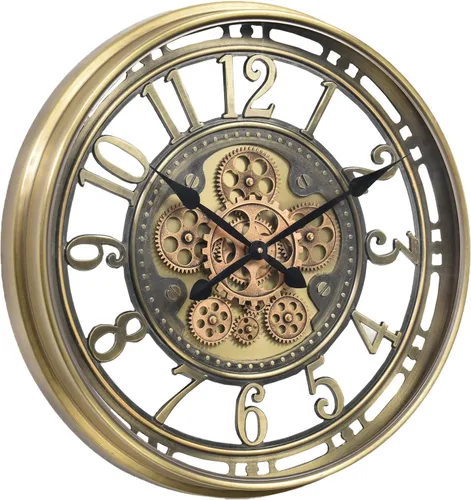 Vista 10 de INFINITY TIME Relojes de pared con engranaje móvil de 21 pulgadas para decoración de sala de estar, cobre SIilent Non Ticking, Arabic Numeral
