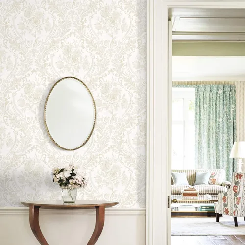 Vista 4 de Ismoon Papel Tapiz Floral Despegable y Adhesivo Papel de Contacto Vintage Beige Boho Acuarela Damasco Papel de Pared Texturizado Removible