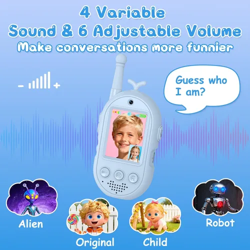Vista 3 de Walkie Talkies de video para niños, paquete de 2 walkie talkie recargables con cámara y pantalla, radio de 2 vías de largo alcance