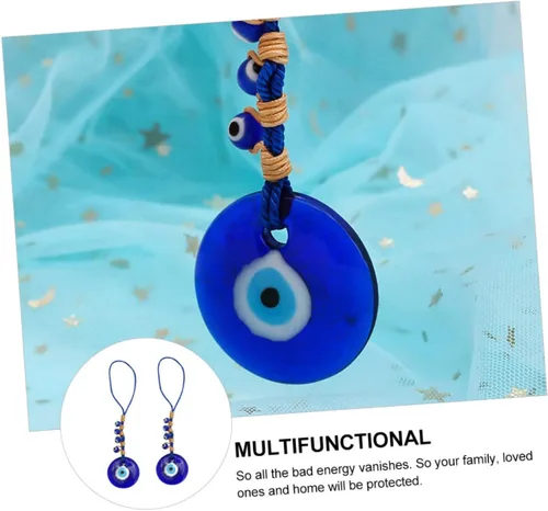 Vista 2 de 2pcs Devil's Eye Pendant Blue Beads Lucky Key Chain Evil Eye Key Holer House Decorations for Home Turkish Amulet Rear View Mirror Hanging Blue