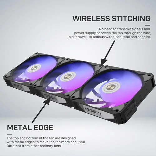 Vista 2 de ALSEYE Infinity i12 PC Case Fan, estructura de conexión a presión ARGB y PWM 4.724 in PC Case Cooling Fan - Negro