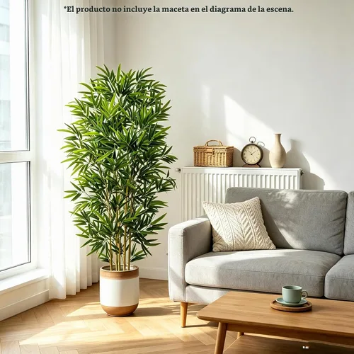 Vista 8 de Árbol artificial de bambú de 5 pies con maceta negra, plantas de bambú para exteriores e interiores, hojas falsas de aspecto natural, tallos
