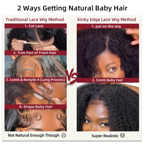Vista 4 de Peluca negra Kinkycurly con borde 4C, cabello humano 4x4 HD encaje afro rizado cierre peluca para mujeres negras encaje precortado sin pegamento