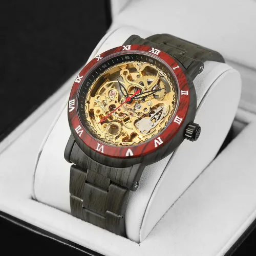 Vista 4 de FORSINING Reloj de pulsera con correa para hombre, diseño de esqueleto, tallado automático, movimiento de engranaje, manecillas luminosas, patrones