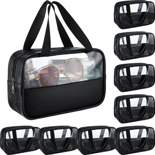 Vista 8 de Buryeah 9 piezas translúcidas bolsa de maquillaje organizador de artículos de tocador para mujeres y hombres, bolsa de viaje portátil impermeable