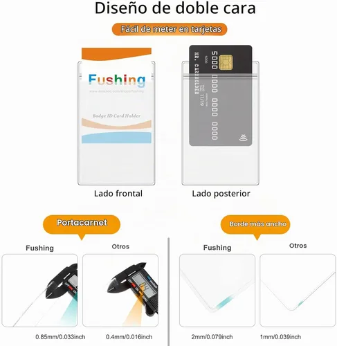 Vista 3 de Fushing 20 soportes para tarjetas de identificación extragruesos, exclusivos de plástico transparente de doble cubierta para identificación, soporte