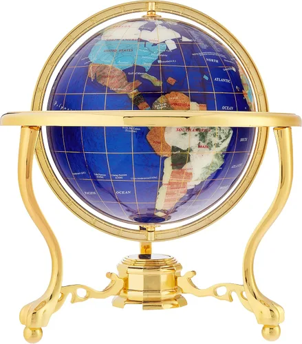 Vista 3 de Unique Art - Globo del mundo con piedras preciosas Bahama de 13 pulgadas de alto, con trípode dorado