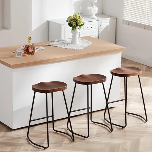 Vista 20 de HeuGah Juego de 2 taburetes de bar, taburetes de bar de 26" de altura de mostrador con pata de metal, taburetes de bar rústicos sin respaldo