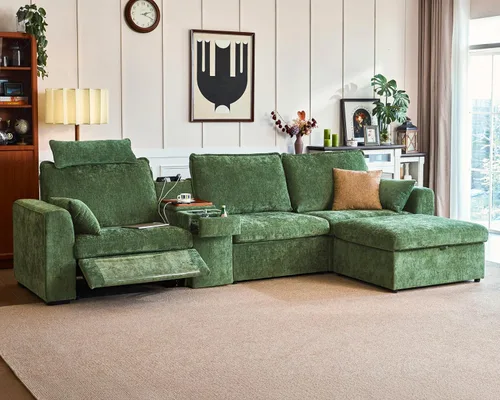 Vista 45 de Sofá reclinable eléctrico de 102.8 pulgadas con reposacabezas, sofá reclinable modular Cloud de gran tamaño con mesa, cajón de almacenamiento