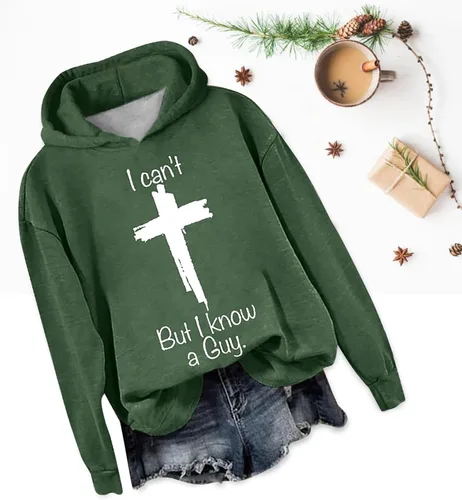 Vista 4 de Sudaderas con capucha para mujer, moda de otoño 2023, I Can't But I Know A Guy con cuello redondo, holgada, de moda 2023