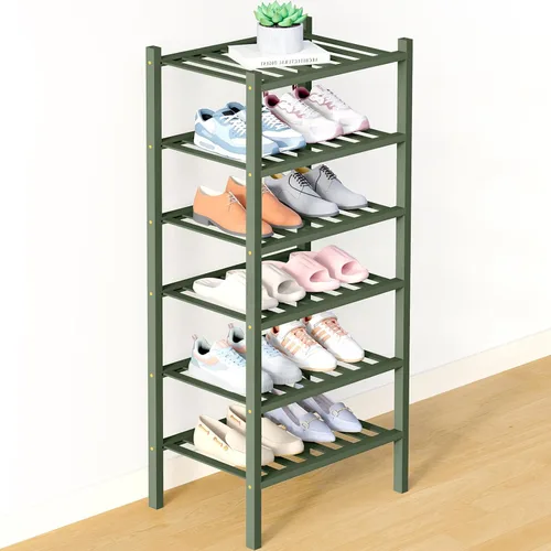Vista 65 de Smiry Zapatero de bambú para armario, organizador de zapatos de madera de 3 niveles, estante apilable de almacenamiento de zapatos de madera