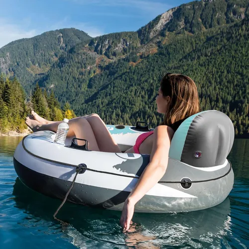Vista 7 de INTEX 56825EP River Run 1 - Salón flotante inflable: respaldo cómodo, portavasos integrados, asas de agarre duraderas, cuerda de agarre completa