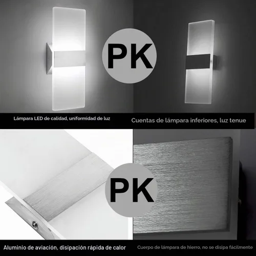 Vista 7 de ChangM Lámpara de pared LED moderna de acrílico 12W blanca fría 6000K lámpara de arriba abajo para dormitorio, pasillo, escaleras, baño, iluminación