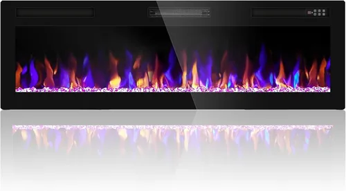 Vista 8 de Ludatido Chimenea eléctrica de 50 pulgadas montada en la pared/empotrada, inserto de chimenea eléctrica con 51000BTU para habitación de 410 pies