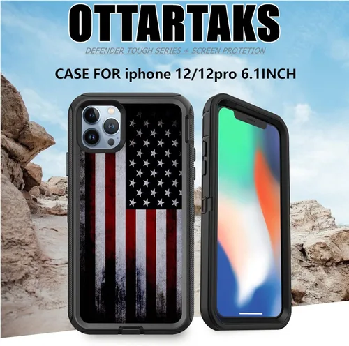 Vista 7 de Funda compatible con iPhone 13 Pro con protector de pantalla, diseño de bandera americana antigua para hombres y niños, 3 capas, resistente, a