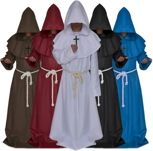 Vista 4 de LHJ Disfraz medieval con capucha de monje renacentista y sacerdote de Friar