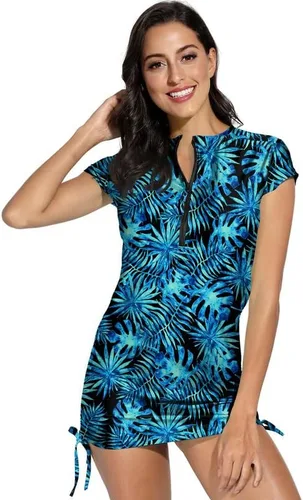 Vista 4 de Spadehill Protección solar UV de manga corta para mujer protección contra erupciones de media cremallera