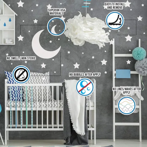 Vista 2 de Calcomanías de estrellas blancas – Decoración de papel tapiz de constelación de dormitorio con temática espacial – Calcomanías de habitación de bebé