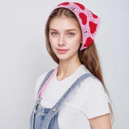 Vista 5 de hoyuwak Pañuelo para la cabeza de ganchillo, bandanas, diademas de corazón, bufanda, cubiertas para la cabeza, accesorios para el cabello rosa
