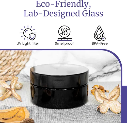 Vista 7 de Infinity Jars Tarro con tapa de rosca de 6.8 fl oz (6.76 fl oz) negro ultravioleta recargable estilo cosmético botella de viaje tarro de vidrio