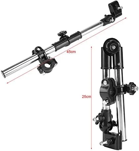 Vista 4 de Soporte de paraguas para cochecito, 360° ajustable para bicicleta, soporte elástico, soporte para cochecito de bebé, silla de cochecito (negro)