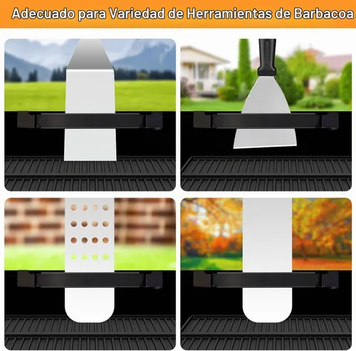 Vista 5 de Soporte para espátulas de parrilla, estante de herramientas de parrilla ajustable de acero inoxidable para Blackstone, Camp Chef, Royal Gourmet