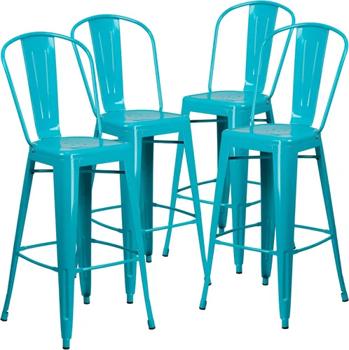 Vista 10 de Taburete Flash Furniture de bar, hecho de metal para interior y exterior, Metal, Negro