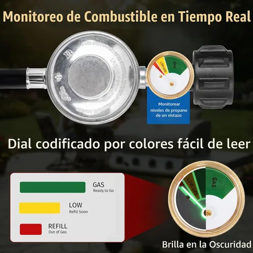 Vista 2 de SHINESTAR 3.5FT Propane Regulator with Hose and Gauge Regulador universal de parrilla de gas y pieza de repuesto de manguera para parrilla