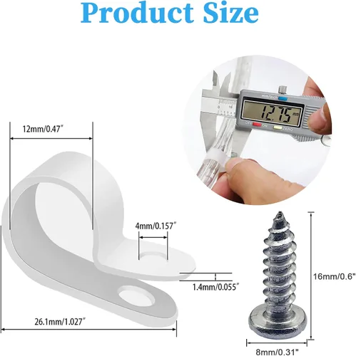 Vista 4 de Paquete de 50 clips para luz de cuerda de 1/2 pulgada, clips para cable y alambre con abrazadera, clips de montaje estilo P con tornillos de acero