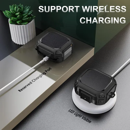 Vista 6 de Cubierta de protección LDSXAY de fibra de carbono a prueba de golpes [Bloqueo seguro mejorado] para estuche de Powerbeats Pro 2, con kit de limpieza