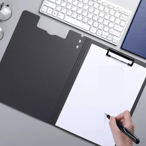 Vista 3 de Carpeta plegable con portapapeles, portapapeles plegables con soporte para bolígrafo y cubierta, tablero de clip tamaño carta estándar A4, 12.5 x